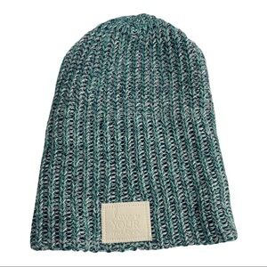 LOVE YOUR MELON Marled Teal Blue White Knit Slouchy Knit Beanie White Label
